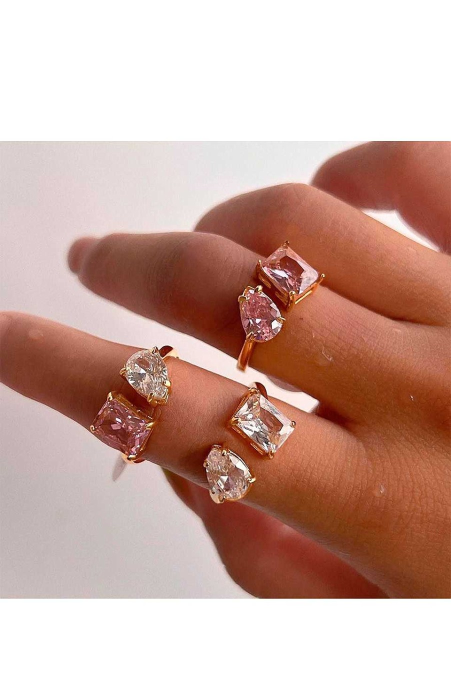 Accesorios Fetiche Suances | Anillo Doble Rosa Y Cristal