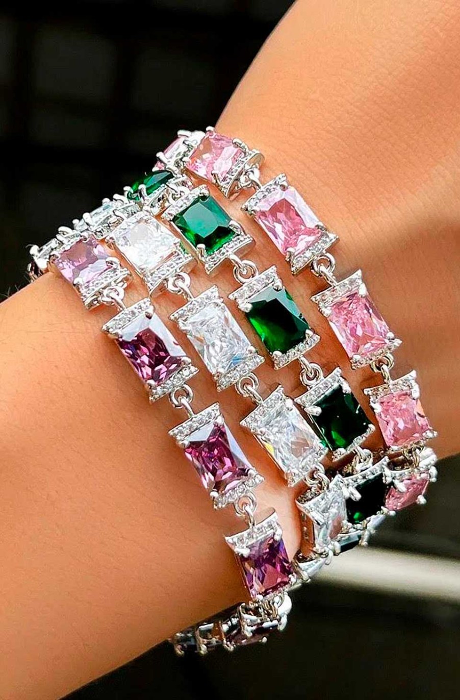 Accesorios Fetiche Suances | Pulsera Circonitas Baguette Verde Esmeralda