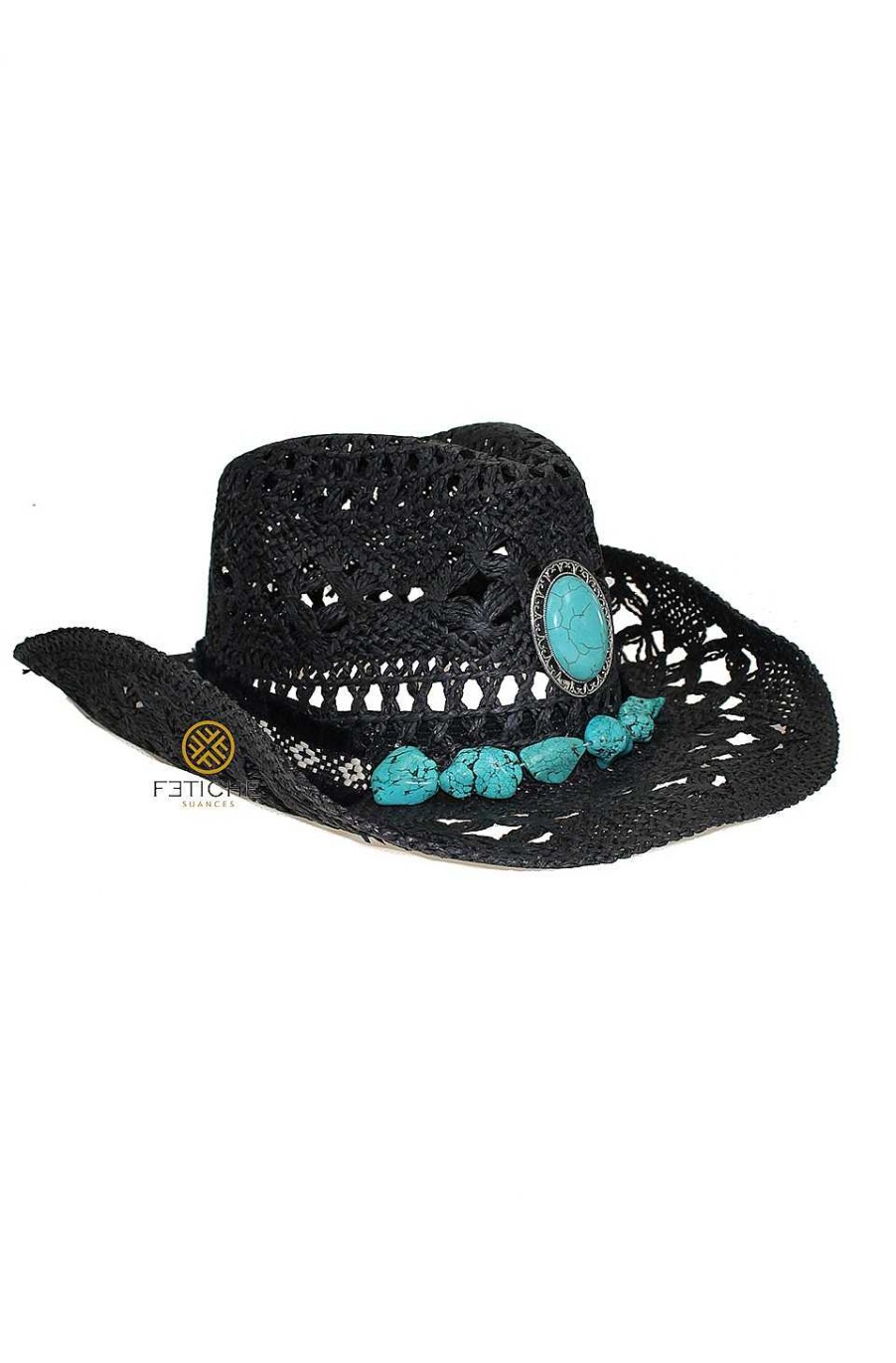 Accesorios Fetiche Suances | Sombrero Negro Con Turquesas