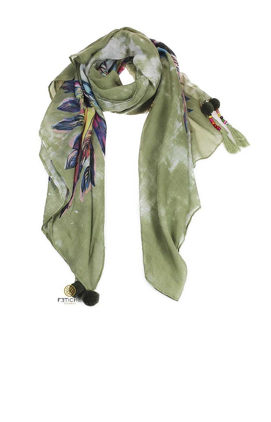 Accesorios Fetiche Suances | Foulard Plumas Boho Verde