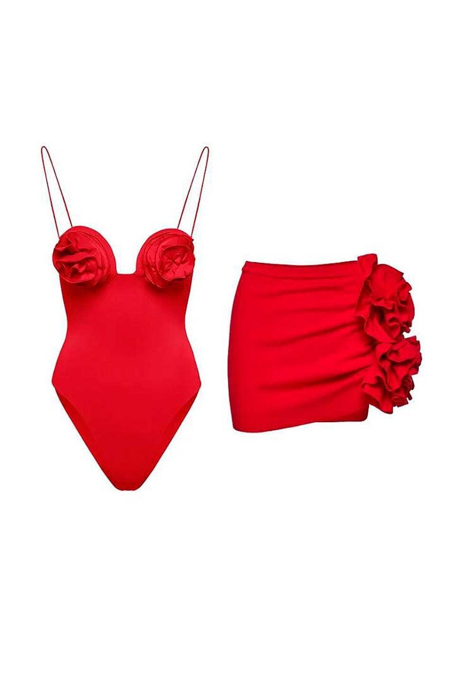 Ropa Fetiche Suances | Conjunto De Pareo Y Ba Ador Red Rose