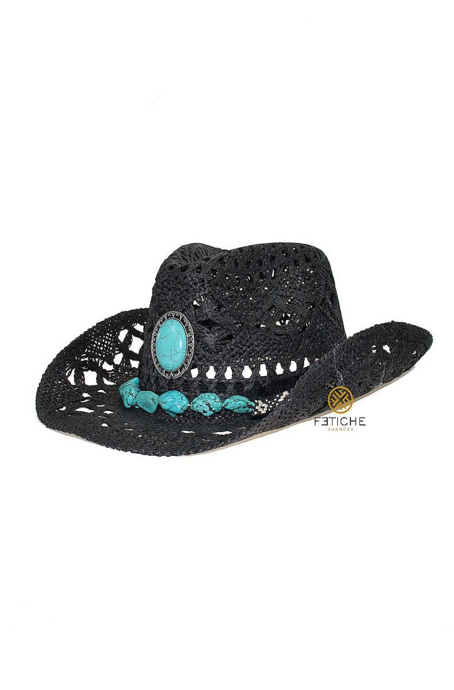 Accesorios Fetiche Suances | Sombrero Negro Con Turquesas