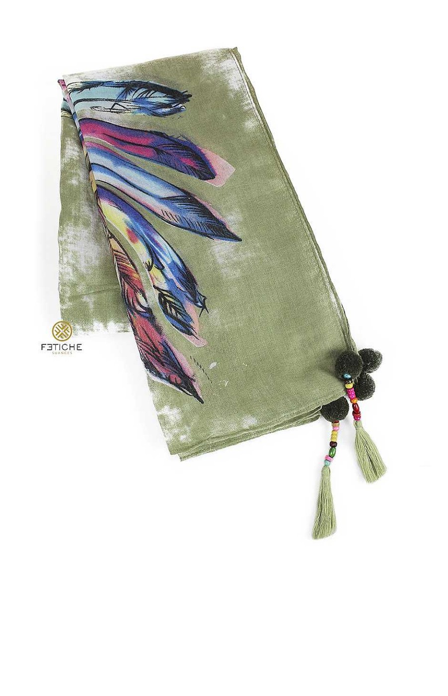 Accesorios Fetiche Suances | Foulard Plumas Boho Verde